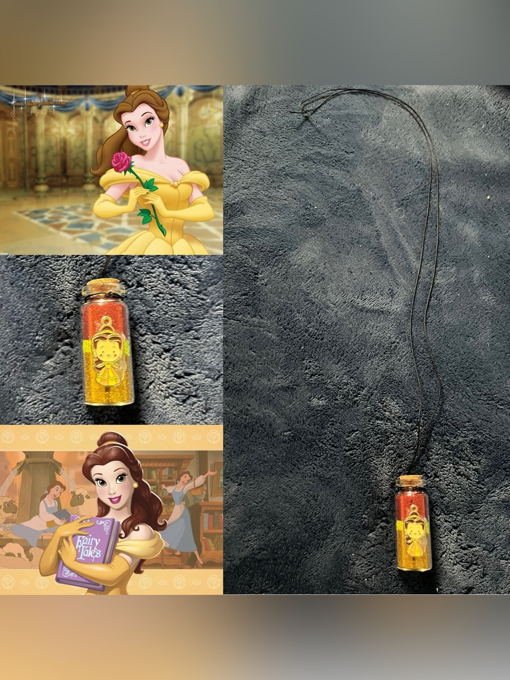Disney Beauty & The Beast Belle Inspired Potion Fairy Bottle Necklace w/ Pendant